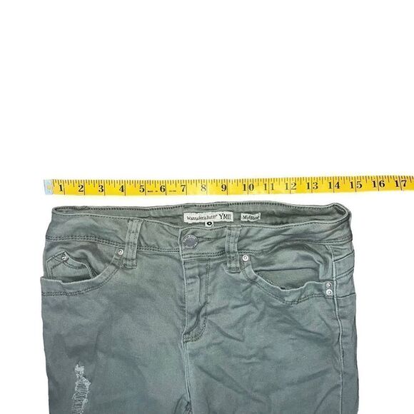 YMI Junior’s Olive Green Distressed Jeans Size 9 - Picture 6 of 9